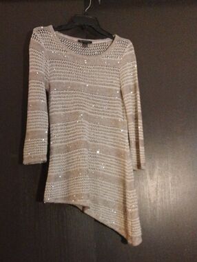 INC International Concepts Neutral Open-Weave Sweater with Subtle Sparkle